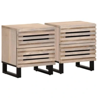 Immagine di vidaXL Comodini 2pz 40x33x46 cm in legno Massello di Mango Sbiancato, tavolino da notte, mobile per camera letto, comodino