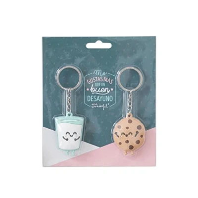 Immagine di Mr. Wonderful Set di 2 portachiavi Mr.Wonderful Biscotti e Bicchiere Parjasque Son ¡la Leche, Gomma, Multicolore, 5 x 1 cm