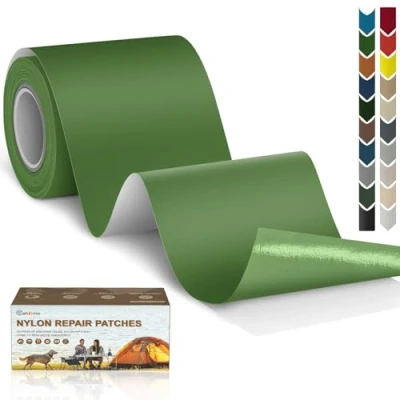 Immagine di Toppe autoadesive in Nylon, 7.6x200 cm Cahomo toppa adesiva per tessuti, Patch di riparazione impermeabile, piumino, tenda, sacco a pelo all&#039;aperto Verde