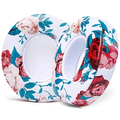 Immagine di Cuscinetti auricolari di ricambio extra spessi per cuffie Beats Solo 2 e 3 wireless ON Ear Wicked Cushions Pelle morbida, memory foam lusso, adesivo forte Bianco floreale