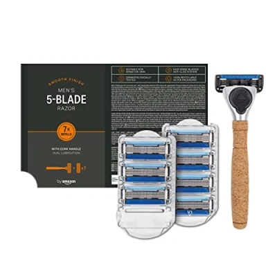 Immagine di by Amazon Rasoio da uomo a 5 lame con manico in sughero e ricariche, Multicolore