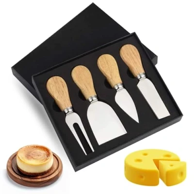 Immagine di Homefantasy Set di 4 Coltelli da Formaggio, Formaggio in Acciaio Inox con Manico Legno, Mini per Insalata Formaggi Dessert