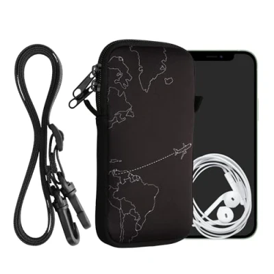 Immagine di kwmobile Custodia in Neoprene con Zip per Smartphone Portacellulare a Tracolla Porta Cellulare da Collo Universale Cover Borsa Telefono Travel &amp; Explore