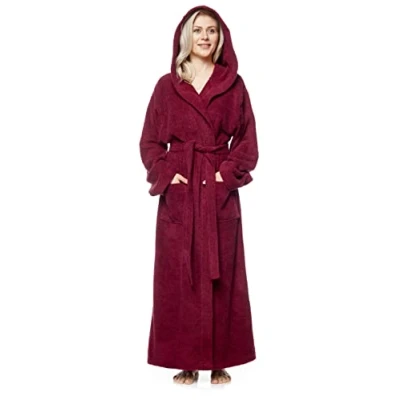 Immagine di Arus Accappatoio da donna con cappuccio, extra lungo, 100% cotone spugna, Taglia donna: M, unisex: S Bordeaux