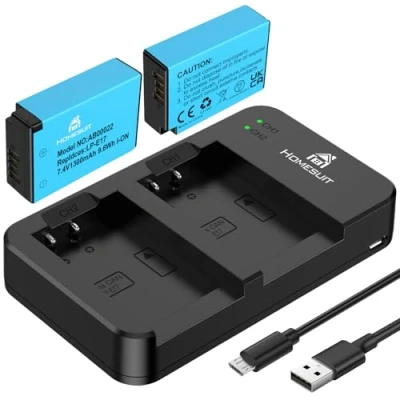 Immagine di Homesuit Confezione da 2 Batterie LP E17 e Caricatore Doppio USB Rapido per Canon Rebel SL3, SL2, T8i, T7i, T6i, T6s, EOS R10, R50, R8, RP, M3, M5, M6, 200D, 77D, 750D, 760D, 800D, 8000D