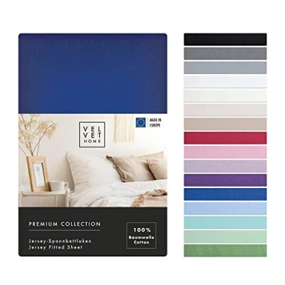Immagine di VelvetHome Premium Lenzuolo con Angoli Matrimoniale 160x200 cm Lenzuola Matrimoniali in 100% cotone elastico di prima qualità sotto 160 x 200 Blu Scuro
