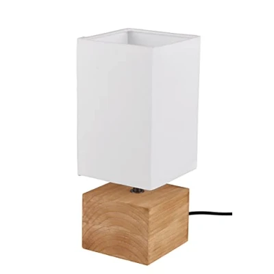 Immagine di Reality Leuchten Woody R50171030 Lampada da tavolo in legno marrone, paralume tessuto bianco, 1 x E14, 12 cm