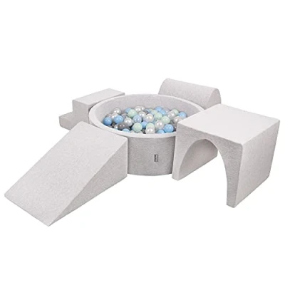 Immagine di KiddyMoon Area Di Gioco In Schiuma Con Tondo Piscina Palline (200 Palline) Per Bambini, Grigioch:Perla/Grigio/Trasparente/Azzurro/Menta