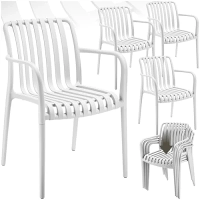 Immagine di TecTake®, Set da 4 sedie giardino impilabili, sedia esterno in plastica, esterno, terrazzo, polipropilene, poltrone moderne, cucina, mobili Bianco