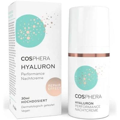 Immagine di Cosphera Crema da notte Hyaluron 100% vegana Cura notturna per rughe, borse e occhiaie 30 ml viso donne uomini