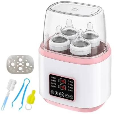 Immagine di 8 in 1 scaldabiberon, sterilizzatore per biberon, scaldabiberon rapido neonati, scaldabagno e sbrinamento con display LCD, senza BPA, rosa