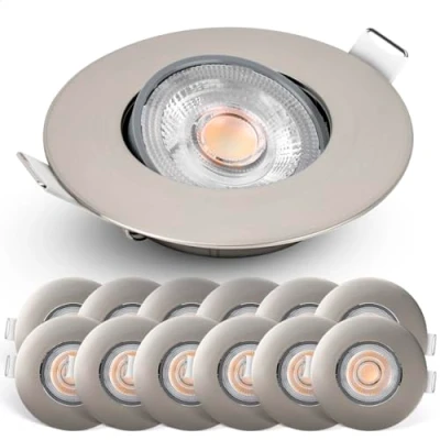 Immagine di EMOS Faretti LED da Incasso per Cartongesso dimmerabile, 230V, 4,9 W/480 lm, orientabile a 50, bianco caldo 2700k, Set di 12 Soffitto interni, Rotondi, ultra sottile, Argento