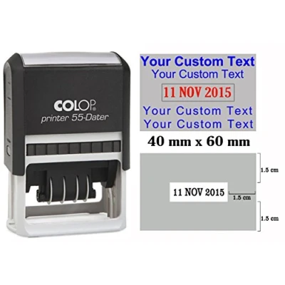Immagine di P 55, timbro datario con testo personalizzato Data autoinchiostrante colop “Timbro di gomma ufficio cancelleria “blu rosso 40 mm / 60