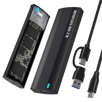 Immagine di SHUBEIEUMI Case SSD M.2, USB 3.1 Gen2 10Gbps M.2 NVMe SATA per 2230/2242/2260/2280 PCIe M Key &amp; M+B SSD, Supporto UASP Trim, Compatibilità con Windows, Linux e Mac Nero