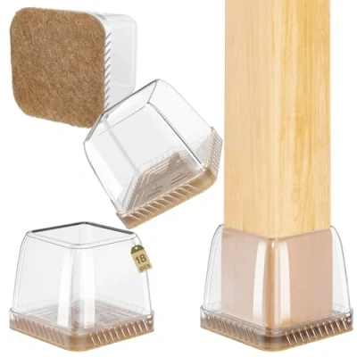 Immagine di Euqvunn 18pcs Feltrini per Sedie Quadrati, Gommini in Silicone con Feltro, Trasparente Tappi Sedie, Proteggi Gambe Mobili, Protezione Delle Antigraffio 28 35mm
