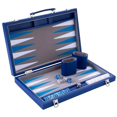 Immagine di Engelhart 250521 Backgammon di Lusso 15&quot;, 38 cm Gioco Elegante con Materiali Alta Qualità Similpelle, Feltro e Dadi Perlati
