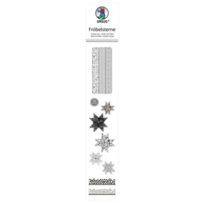 Immagine di Ursus 34740000 Set di strisce carta per creare stelline Fröbel, 60 pz. in 2 misure, Nero, Modelli/Colori Assortiti, 1 Pezzo