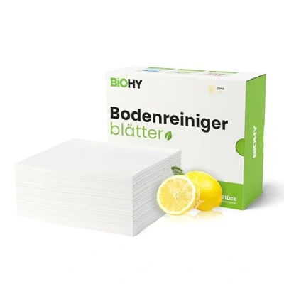 Immagine di BiOHY Fogli di pulizia per pavimenti (1 x 60 pezzi) sostenibili tutti i 100% biodegradabili solubili in acqua e adatti legno, laminato, piastrelle, PVC