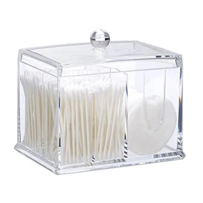Immagine di relaxdays Porta Cotton Fioc, in Acrilico, Grande Dispenser da Bagno per Dischetti di Cotone, Misura L, Trasparente