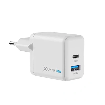 Immagine di XLayer Powercharger Caricatore rapido USB C I 38 W PD 2 porte I, alimentatore compatibile con MacBook Pro/Air, iPhone 16 15 Pro Max/15/14 Max/14/13, iPad Pro, Galaxy S23 Ultra/S22, Lenovo