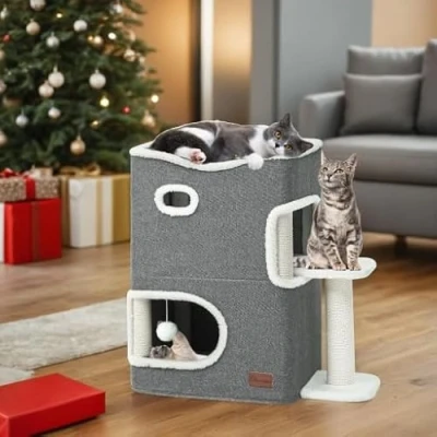 Immagine di YITAHOME Grotta per gatti, Letti gatti da interni, Casa con tiragraffi e palla piattaforma, Letto Albero di base, Torre carina, Mobili Rifugio