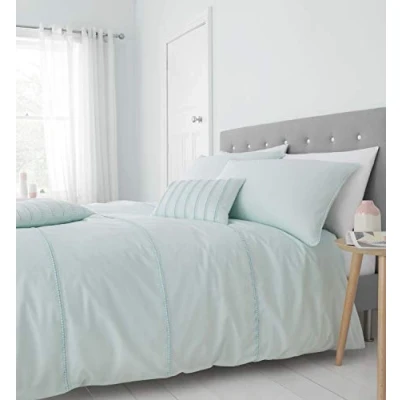 Immagine di Catherine Lansfield Set copripiumino per letto matrimoniale, con pompon, colore: menta