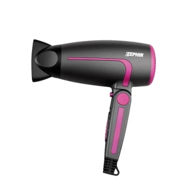 Immagine di Zephir, Asciugacapelli, Potenza 1600W, 2 velocità, Colpo di Freddo, Concentratore e Diffusore inclusi, Colore Nero/Rosa