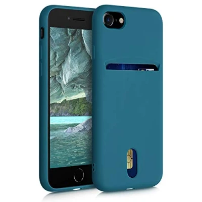 Immagine di kwmobile Cover compatibile con Apple iPhone SE (2022) / (2020) 8 7 in Silicone morbido Custodia scomparto porta carte biglietti Back Case petrolio matt