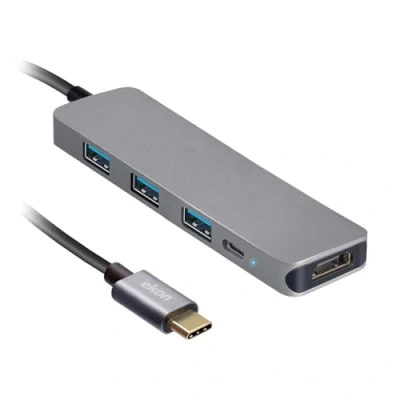 Immagine di Ekon HUB multiporta, 3 porte USB A 3.0, 1 porta C da 100W, HDMI, in metallo, cavo C, per PC, laptop, mouse, cavi di ricarica, tastiere, chiavette USB, HDMI