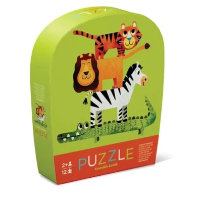 Immagine di Crocodile Creek Mini puzzle da pavimento, amici della giungla, 12 pezzi grandi, per bambini dai 2 anni in su, scatola resistente riporre oggetti, il finito misura 22,9 x 30,5 cm