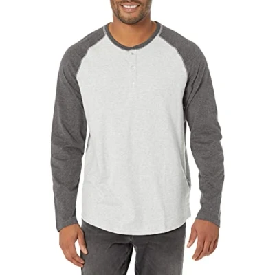 Immagine di Amazon Essentials Camicia a Maniche Lunghe Regular Fit con Scollo Serafino (Disponibile nelle Taglie Big &amp; Tall) Uomo, Carbone Grigio Chiaro Puntinato, M