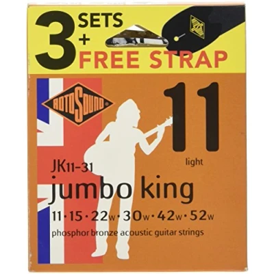 Immagine di Corde Rotosound per chitarra acustica JUMBO KING 3 set + tracolla J11 31 F