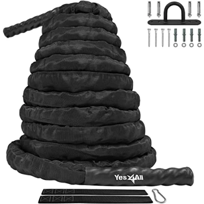 Immagine di Yes4All Corda da allenamento con custodia protettiva ancoraggio in acciaio e cinturino incluso: 38 mm / 50 di diametro Poly Dacron 9 m, 12 15 m lunghezza (50 m)