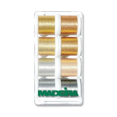 Immagine di Madeira Filo metallico liscio cucito a mano e macchina, per ricamo, estremamente flessibile resistente 8 x 200 m, colori assortiti