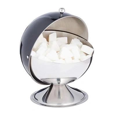 Immagine di Relaxdays Zuccheriera, con Coperchio Ribaltabile, Acciaio Lucente, per Zucchero, Biscotti &amp; Caramelle, Contenitore, Nero, Inox, 1 pz