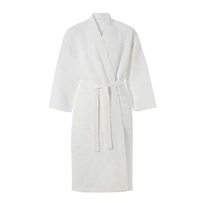 Immagine di Homescapes Classic Waffle Accappatoio per uomini e donne L bianco con collo a scialle 100% Cotone