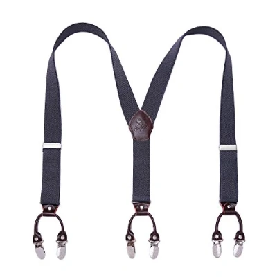 Immagine di KANGDAI Robusto Uomini Braces 6 Fibbie Y Indietro 10 colori Suspendenti regolabili elastici durevoli Forti clip metalliche (grigio)