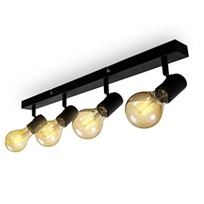 Immagine di B.K.Licht Lampada da soffitto con 4 faretti orientabili, adatta per lampadine E27 non incluse max 60W, metallo nero, plafoniera salotto, lampadario stile industriale contemporaneo camera