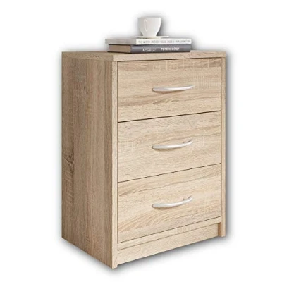 Immagine di Stella Trading PEPE, Comodino da notte, bianco, linea essenziale con 3 cassetti che si abbina facilmente A ogni camera letto, 39 x 54 28 cm, L P