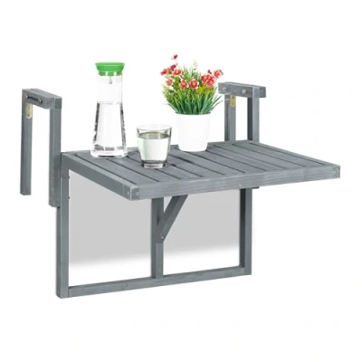 Immagine di Relaxdays Tavolino Pieghevole per Balcone, da Appendere, Regolabile in Altezza, Salvaspazio, HLP: 55x70x65 cm, Grigio, 90% Legno 10% Acciaio
