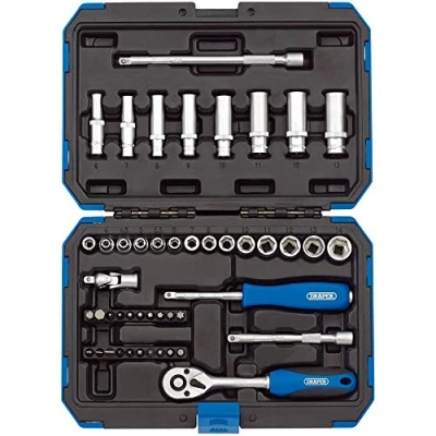 Immagine di Draper 16355 Set di prese metriche con attacco quadrato da 1/4&quot;, colore: blu/nero