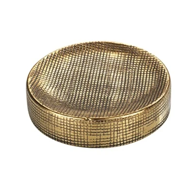 Immagine di Wenko portasapone Rivara, piattino per la Custodia della saponetta, in Pregiata Ceramica, Dipinto a Mano, Ø 10 x 2,5 cm, Colore Oro