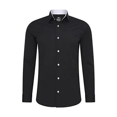 Immagine di Rusty Neal Camicia da uomo di alta qualità, slim fit, a maniche lunghe, elasticizzata, contrasto, per il tempo libero, nero/bianco, XXXL
