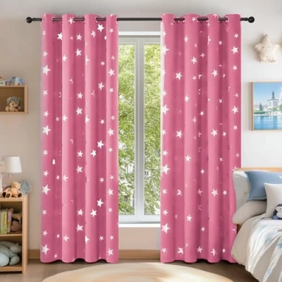 Immagine di Deconovo Tende Camera da Letto Bambini Oscuranti Termiche Isolanti Coprente Salotto Stampate a Stelle con Occhielli per Casa Moderne 2 Pezzi, 117x138 CM (Larghezza x Altezza), Rosa