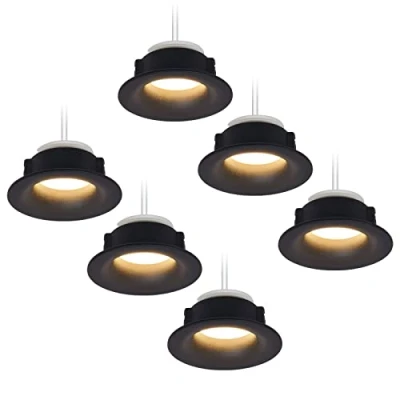 Immagine di HCFEI Set di 6 faretti da incasso a LED, rotondi, colore nero, 5 Watt, luce bianca calda, dimmerabile, 230 V, piatto, diametro 68 76 mm, foro