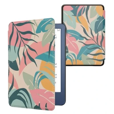 Immagine di kwmobile Custodia eReader Compatibile con Amazon Kindle (2022/2024) Cover eBook Reader Flip Case rosa/giallo/verde Giungla Tropicale