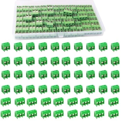 Immagine di RUNCCI YUN 100 Pezzi 5mm 2 Pin / 3 Morsettiera a Vite PCB Blu per Prototipo Scheda Circuito Stampato (60pz Pin, 40pz Pin)