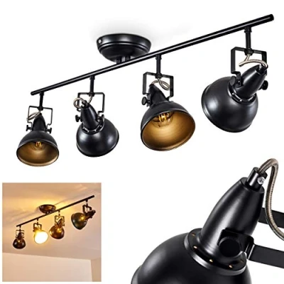 Immagine di lampada a soffitto Tina, in metallo nero/oro, 4 luci, con faretti regolabili, x attacco E14, spot dal design retro/vintage, senza lampadina/e