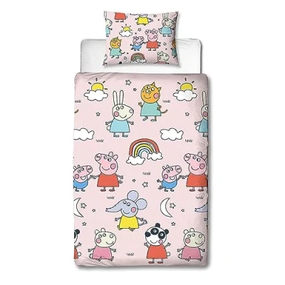Immagine di Character World Peppa Pig and Friends Set copripiumino per letto singolo, motivo colorato, reversibile, double face, con federa coordinata, colore: rosa