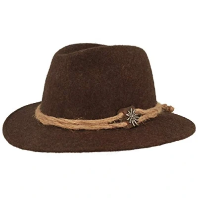 Immagine di Breiter Cappello Alpino Originale da Uomo Feltro Stile Tirolese 100% Lana Corda Canapa Stella Alpina Oliva 60